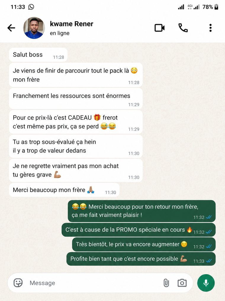 Retour client 4 après achat du pack